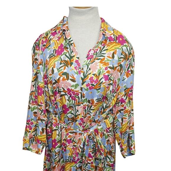 Eloquii Elements Colorful Floral Belted Maxi Shirt Dress - Size 16 - Picture 5 of 10